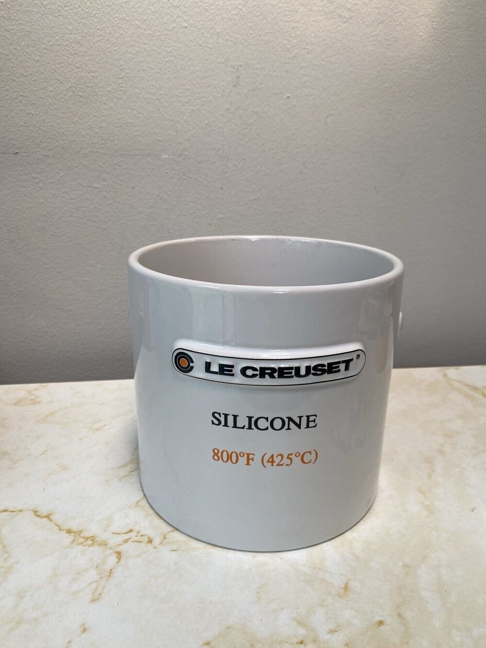 Le Creuset Large White Stoneware Silicone Utensil Crock Holder Collectible